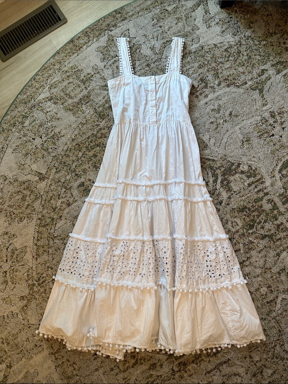 The Shirt by Rochelle Behrens White Eyelet Tiered Maxi Dress